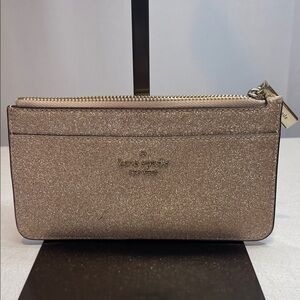 Kate Spade Tinsel large Slim Card Holder Glitter in Rose Gold